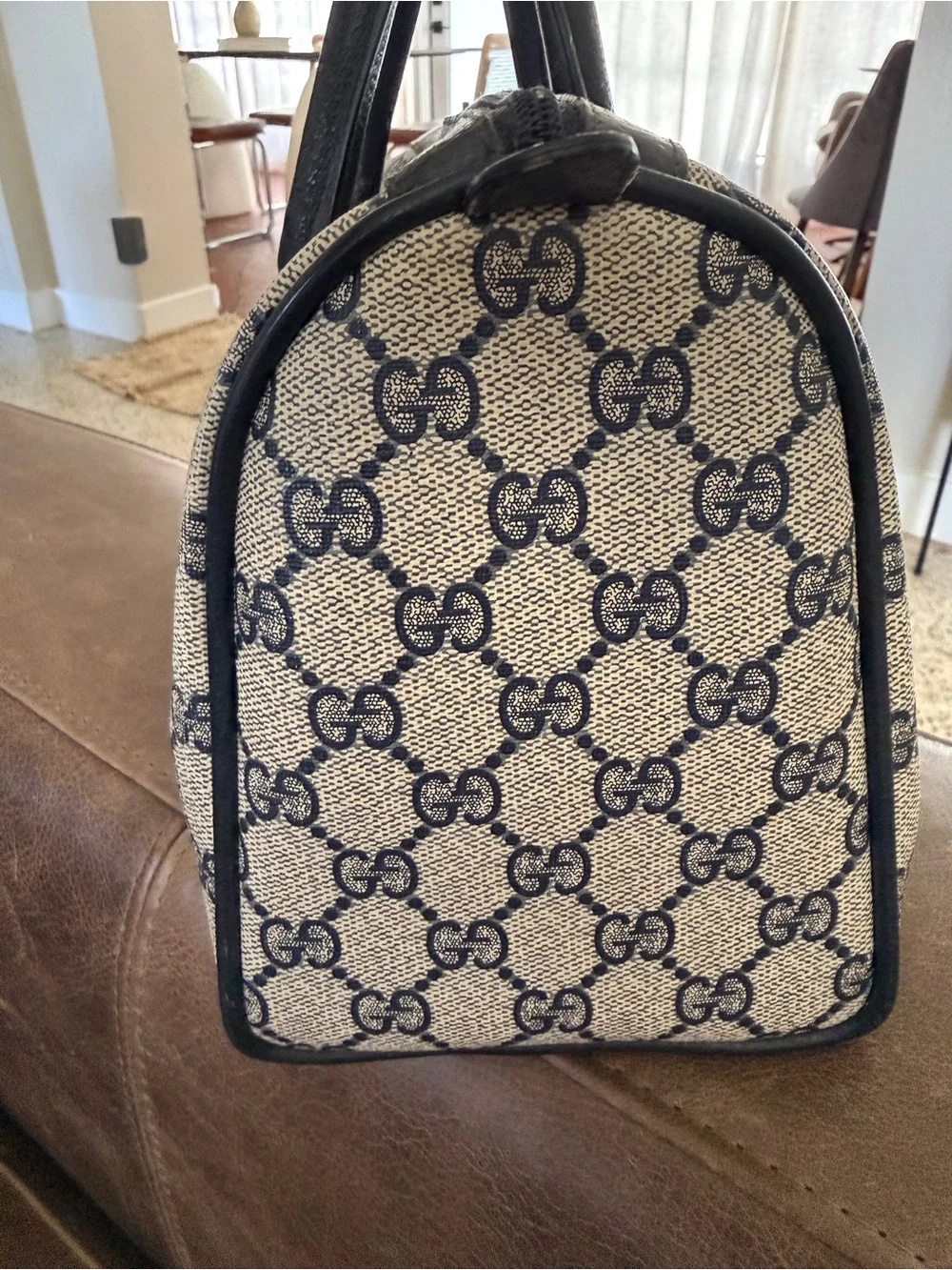 Vintage Gucci GG Accessory Collection Boston Blue Canvas Bag